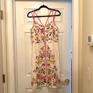 AnnTaylor Loft White and Floral Linen A-Line Dress Size 10.